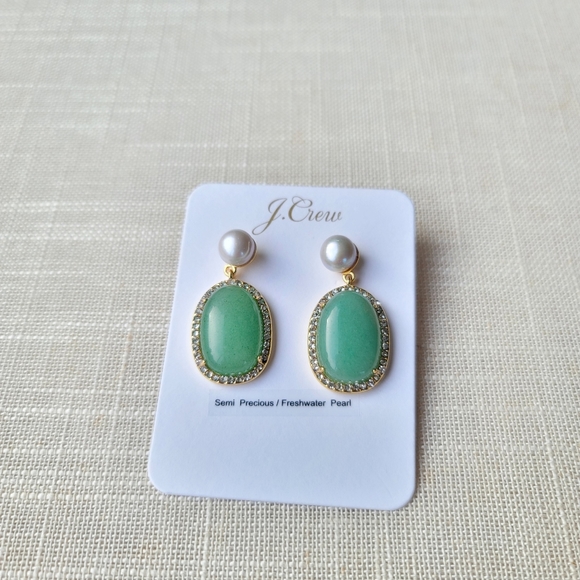 New! J. Crew Semi Precious Stone and Pearl pave earrings NWT - Picture 2 of 5